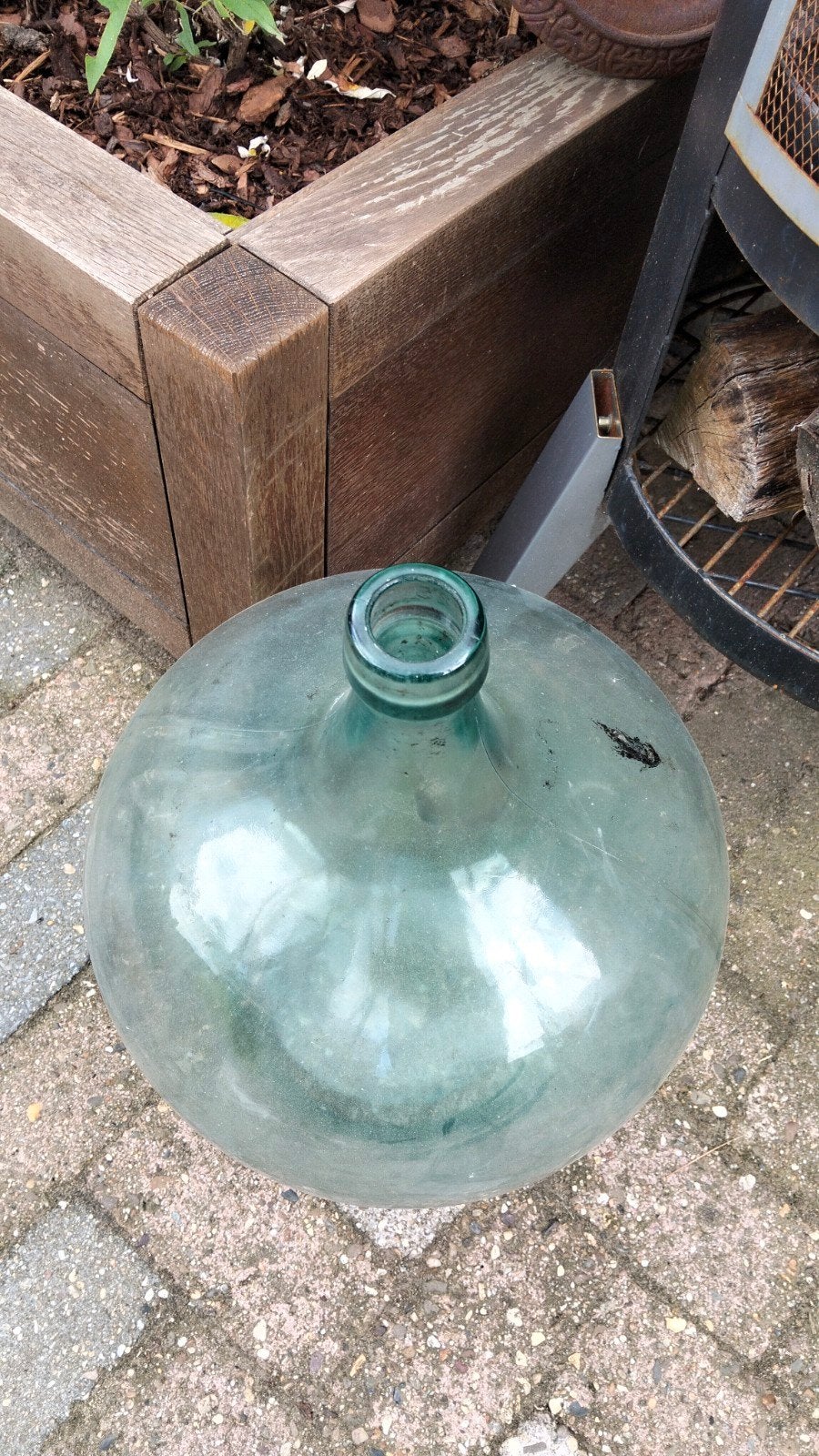 Brocante hele grote gistfles blauw/groenig glas, Antiek en Kunst, Ophalen