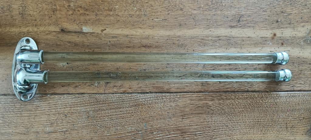 Antiek handdoekenrekje glas en chroom, 48cm, Ophalen of Verzenden