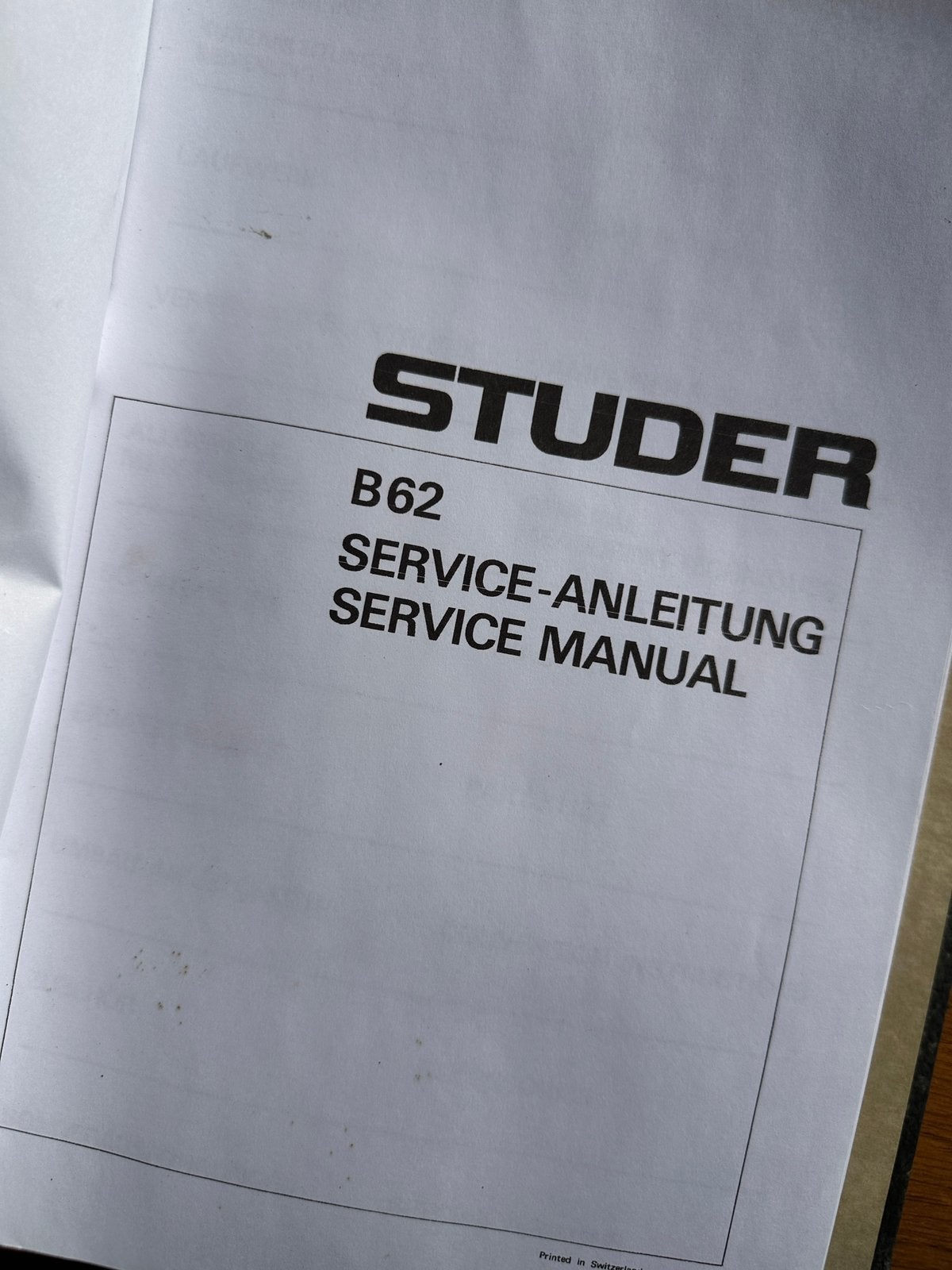 Studer B62 service manual, Ophalen of Verzenden
