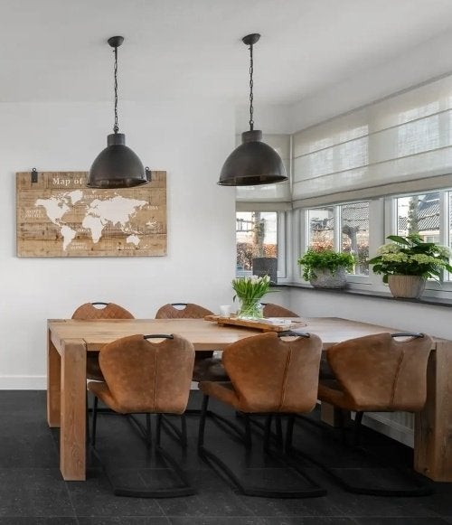 Robuuste eettafel en 6 stoelen, Ophalen, Gebruikt, Eikenhout, 200 cm of meer