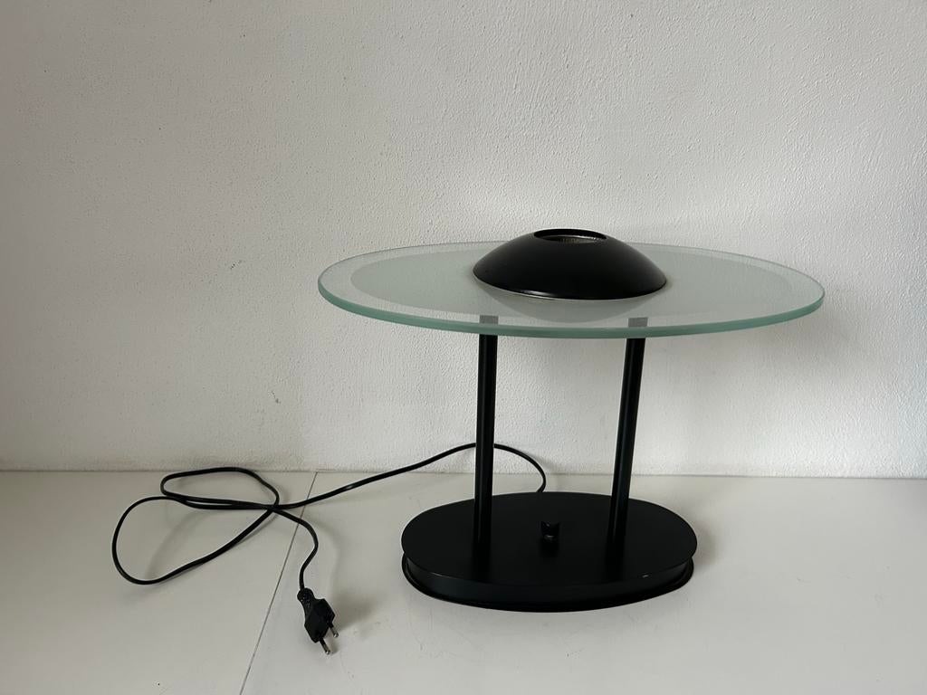 Postmoderne UFO Space Age Tafellamp - Glas en Metaal, Ophalen of Verzenden, Gebruikt, Glas, Minder dan 50 cm