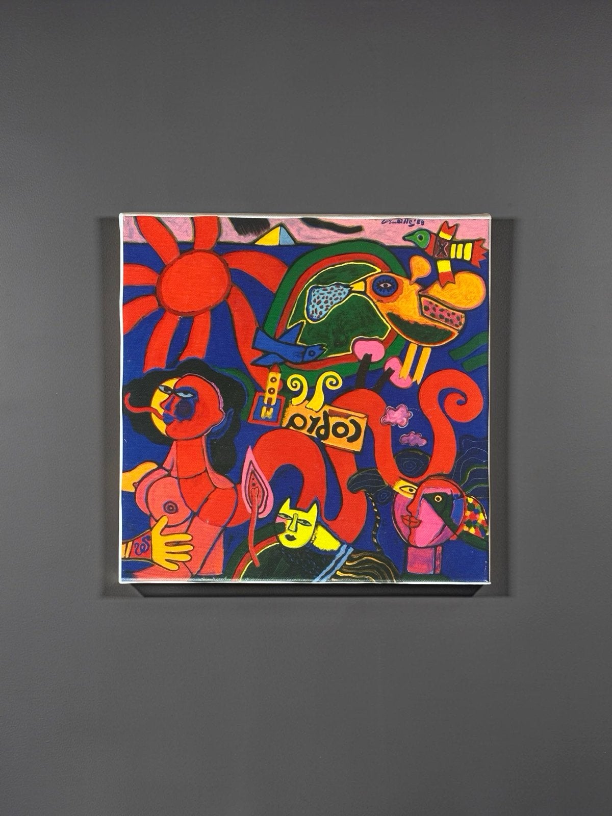 Corneille (CoBrA) - Zeefdruk op doek - 25x25 cm - Reproducti, Figuren, Zeefdruk, Ophalen of Verzenden, Gesigneerd