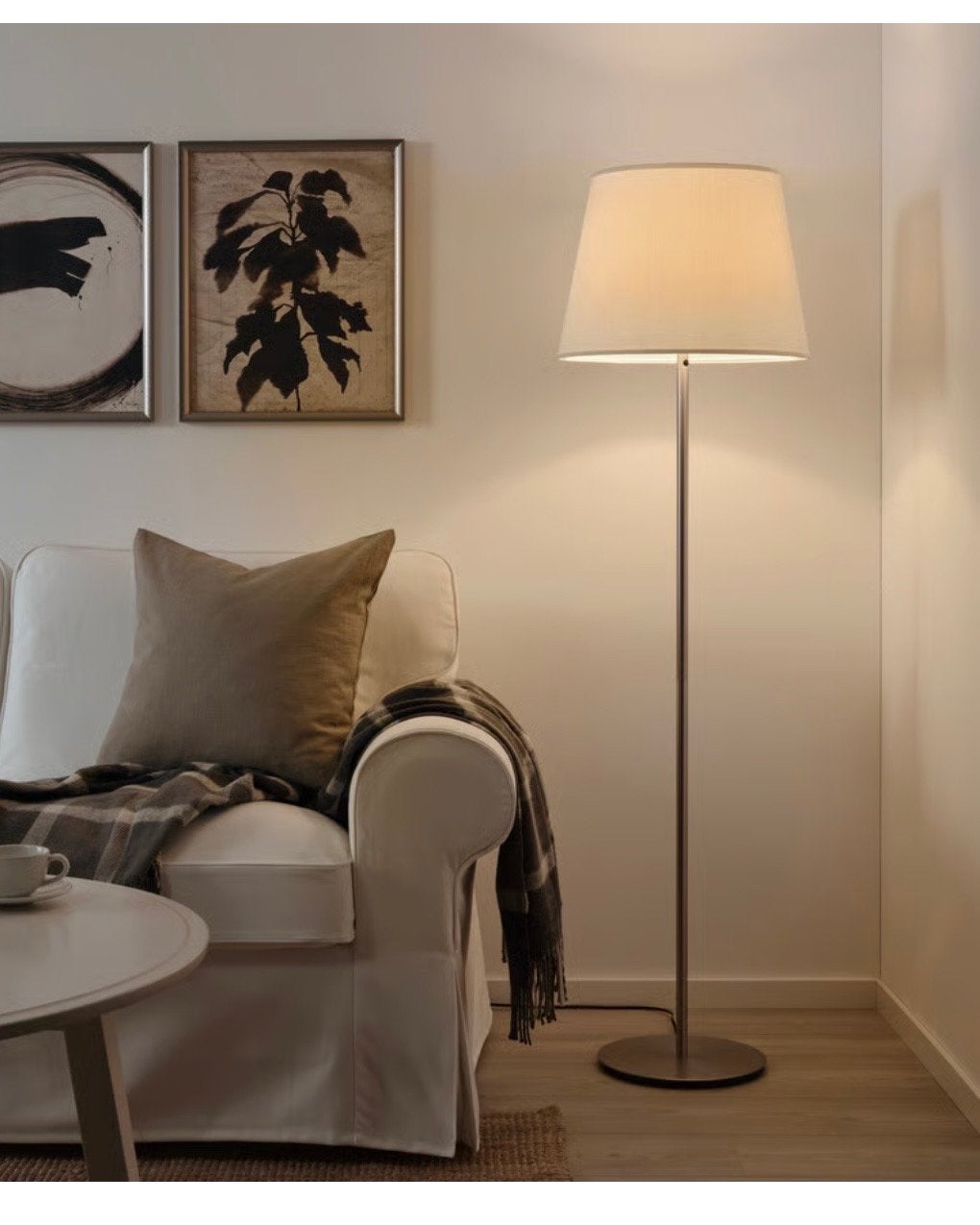 IKEA Skaftet Vloerlamp met Skottorp Lampenkap, Wit, Zo goed als nieuw, Metaal, 150 tot 200 cm, E27 (groot)
