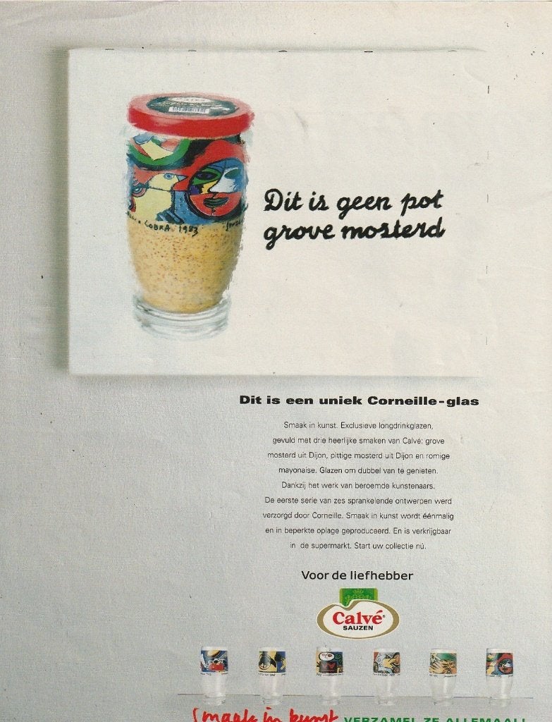 Retro reclame 2003 Calvé mosterd in Corneille glas, Verzenden, Overige typen