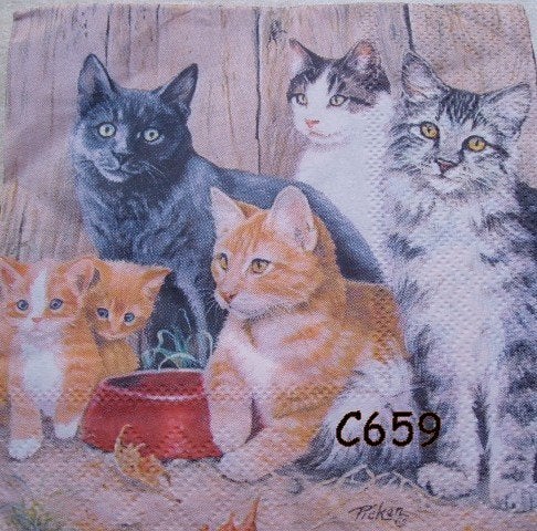 Servetten decoupage/bullet journal – katten C659, Ophalen of Verzenden, Nieuw