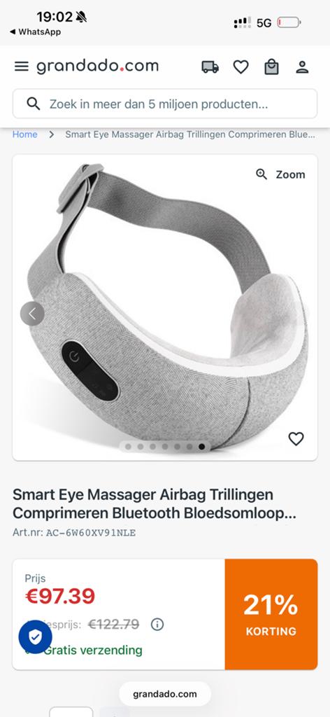 Smart Eye Massager Airbag Trillingen Comprimeren, Ophalen, Zo goed als nieuw, Apparaat