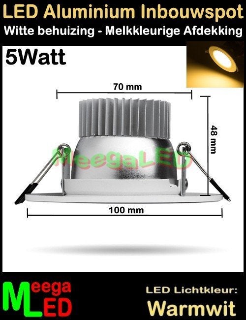 LED WIT aluminium inbouwspot SMD5730 Warmwit 5W - 4 stuks, Huis en Inrichting, Lampen | Spots, Nieuw, Overige fittingen, Ophalen of Verzenden