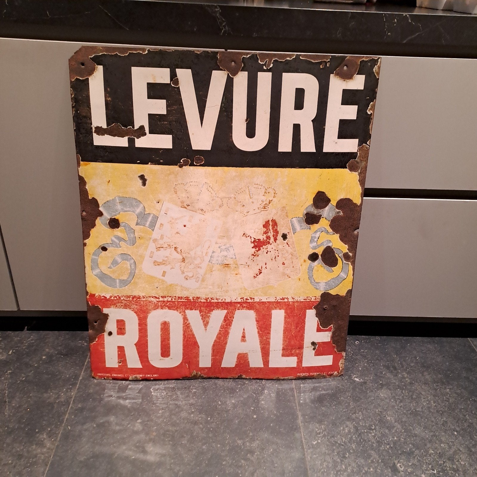 gist uit Brugge 88x72cm emaille reclamebord, Ophalen of Verzenden, Gebruikt, Reclamebord