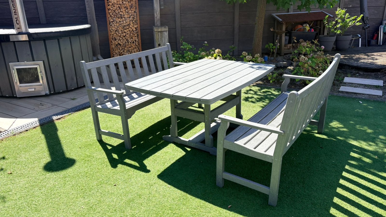 Sissy-Boy tuinset 2x bank en tuintafel HDPE, Ophalen, Kunststof, Gebruikt, 6 zitplaatsen