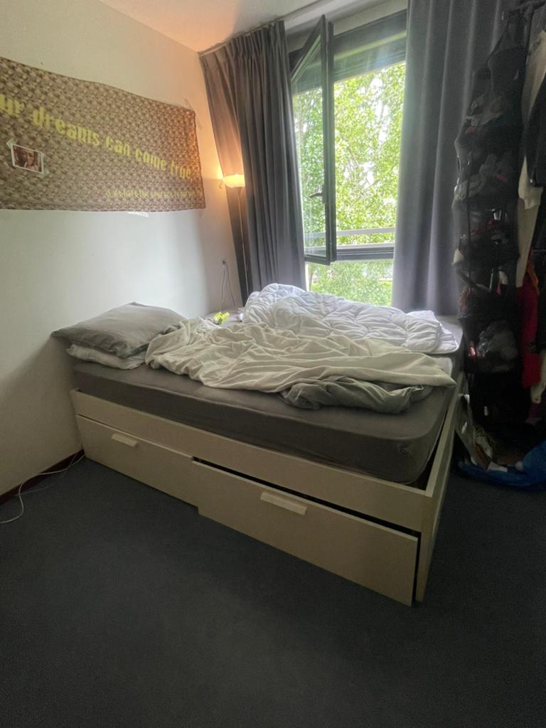 Ikea bed frame, Huis en Inrichting, Slaapkamer | Bedden, Gebruikt, Tweepersoons, 160 cm, 200 cm, Hout, Wit, Ophalen