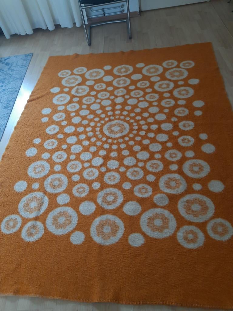 Vintage Vroom & Dreesmann zuiver scheerwollen deken okergeel, Overige kleuren, 150 tot 200 cm, Vintage, 200 cm of meer