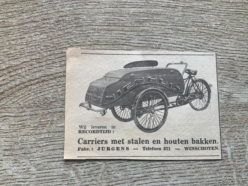 Jurgens Fabriek Winschoten.Carriers., Ophalen of Verzenden, 1920 tot 1940, Knipsel(s)