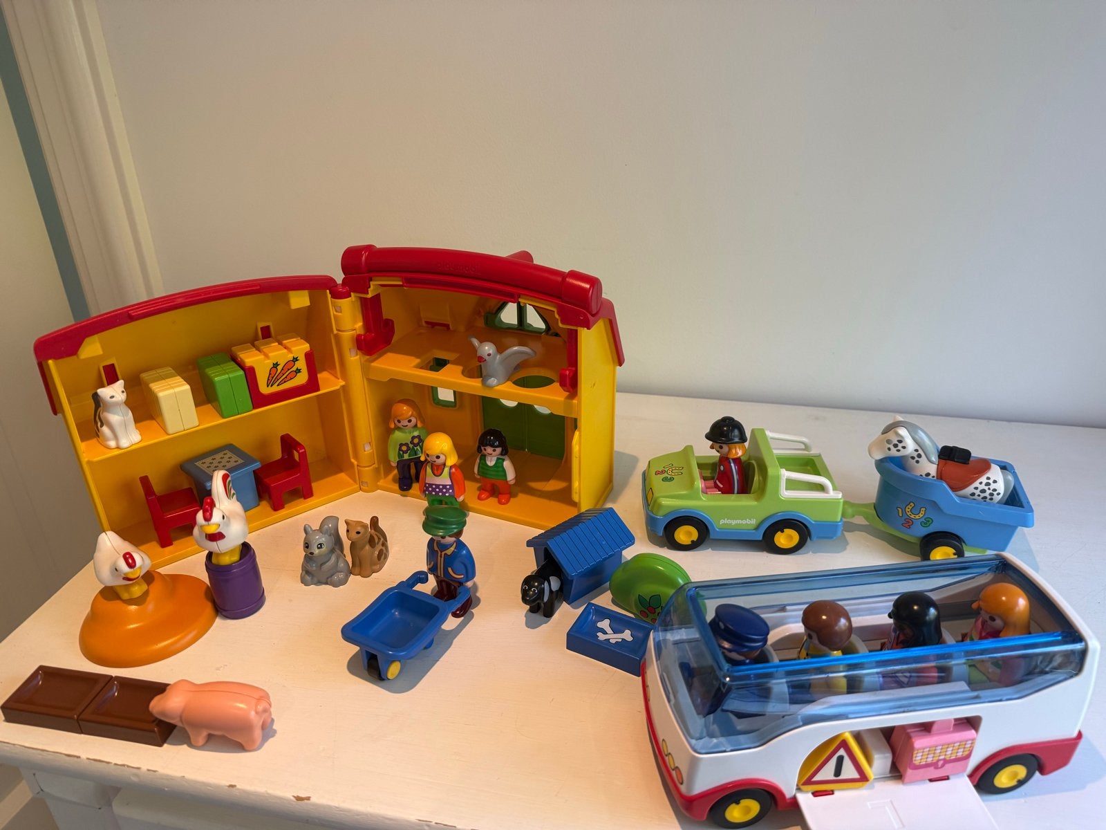 Playmobil junior: bus, auto, meeneem boerderij en figuren, Ophalen, Gebruikt, Jongen of Meisje