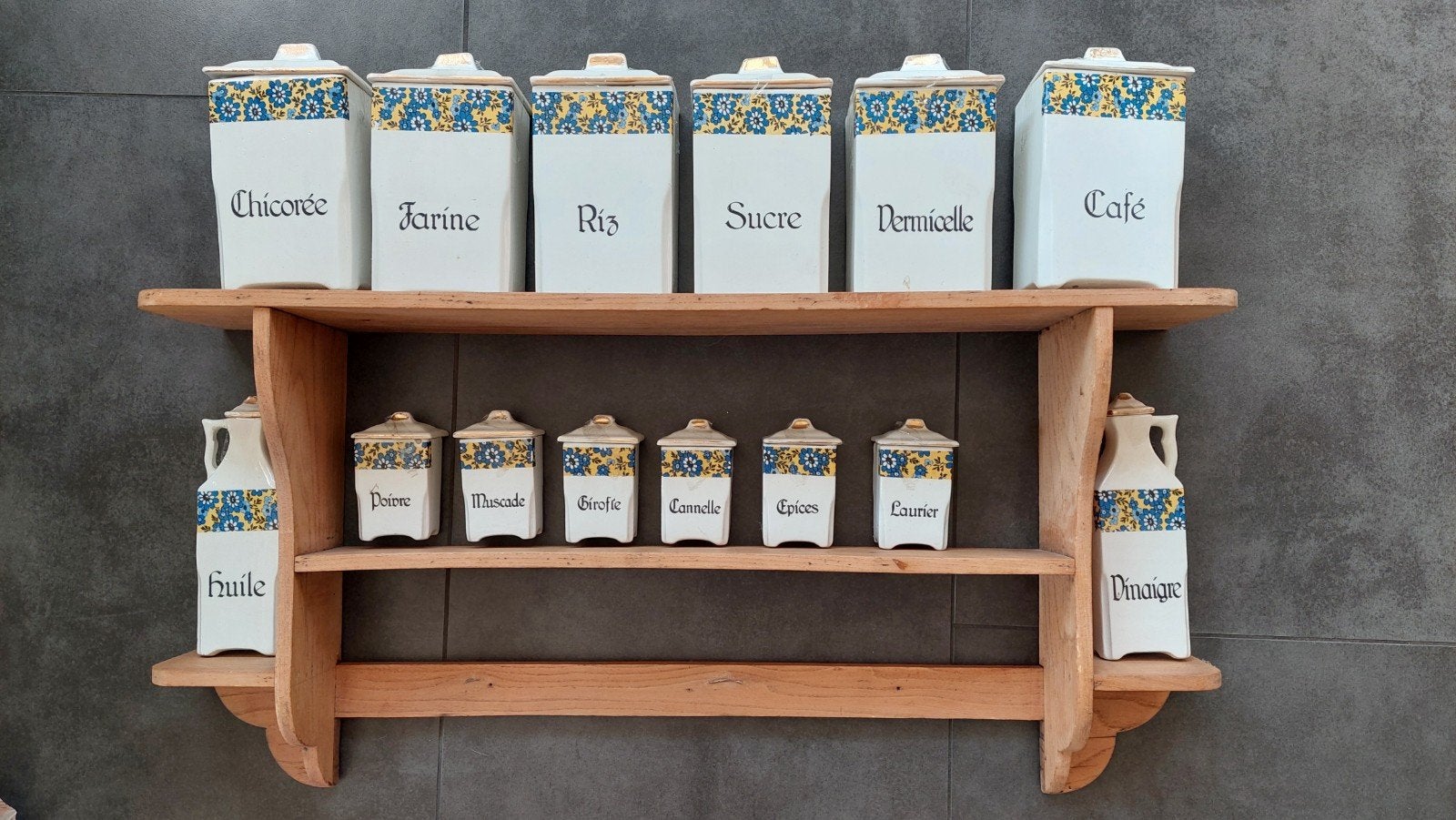Vintage voorraadpotten set met houten rek, Ophalen
