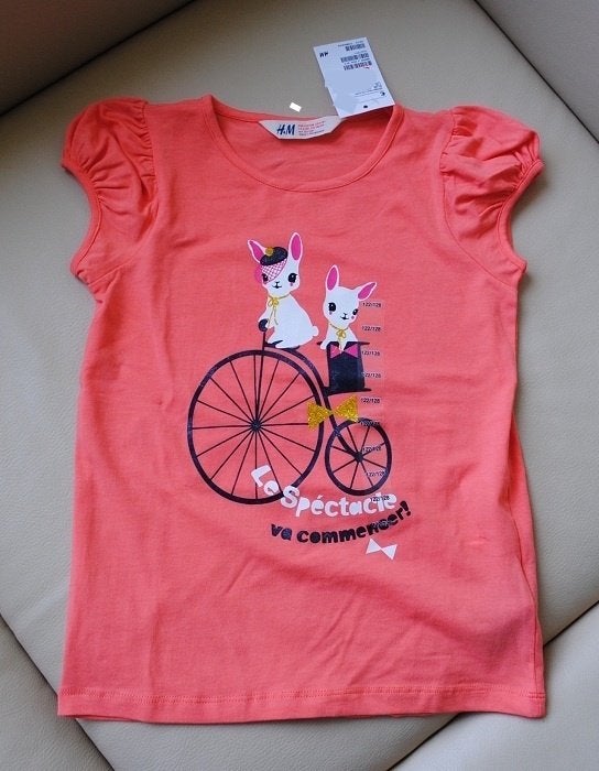 H&M oranje top shirt pofmouwen circus konijn maat 122-128, Kinderen en Baby's, Meisje, H&M, Nieuw, Ophalen of Verzenden