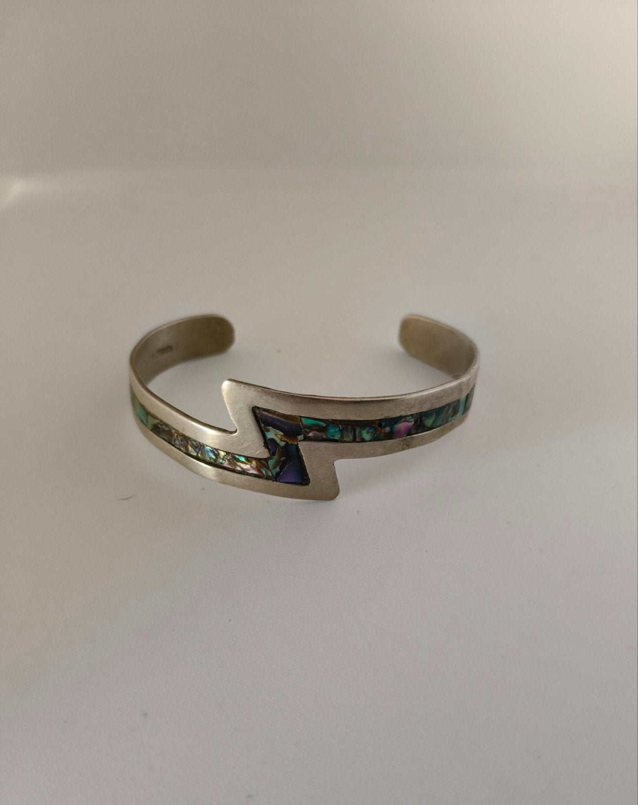 Vintage Mexico Alpaca Manchet Armband met Schelp Inleg, Ophalen of Verzenden, Gebruikt, Zilver, Overige materialen