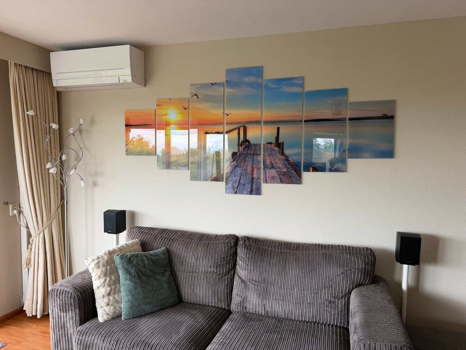 Glazen Muurkunst Zonsondergang Pier - 217x100 cm, Ophalen, 125 cm of meer, 75 – 100, Print