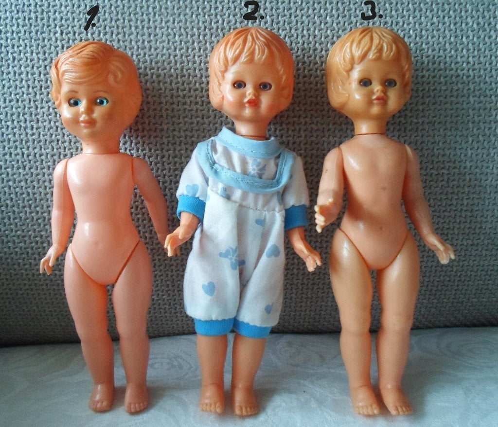 3 popjes. Merk:Ooievaar. Made in Italy. Jaren '50. 4 euro ps, Verzamelen, Poppen, Ophalen of Verzenden, Zo goed als nieuw, Pop