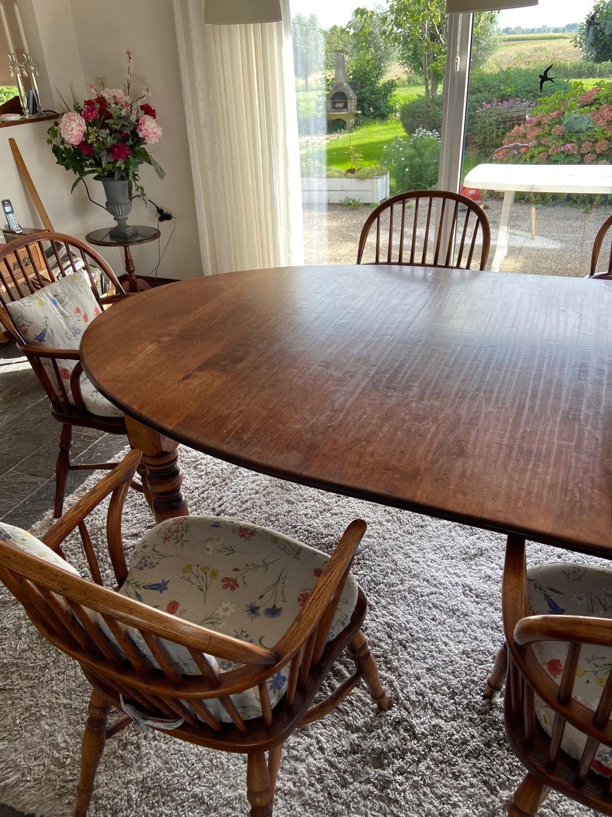 Ovale eettafel met 6 stoelen, uitschuifbaar, Ophalen, Gebruikt, 100 tot 150 cm, 200 cm of meer