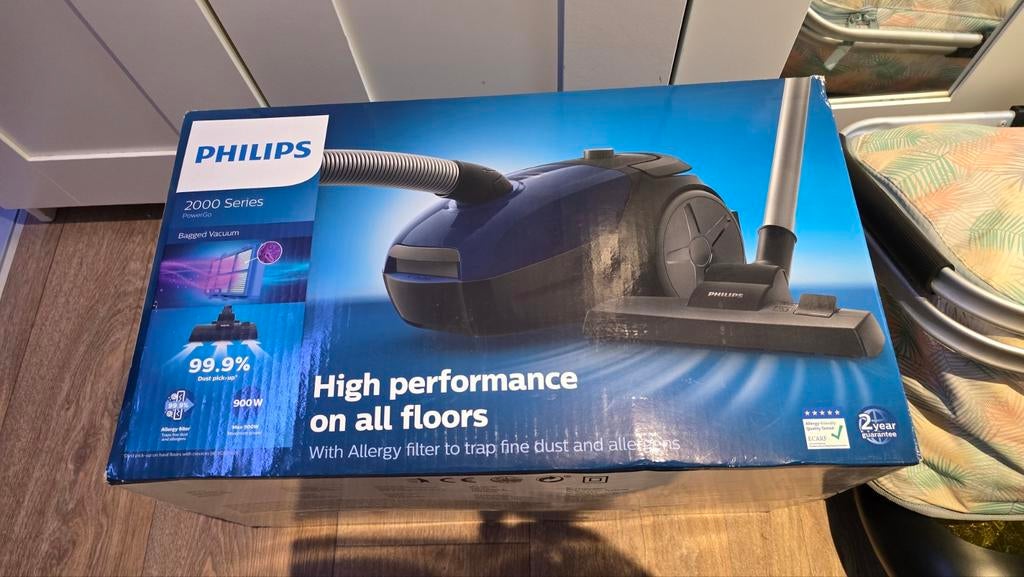 Philips PowerGo 2000 Serie stofzuiger - Nieuw in doos, Witgoed en Apparatuur, Stofzuigers, Stofzak, Geschikt voor harde vloeren