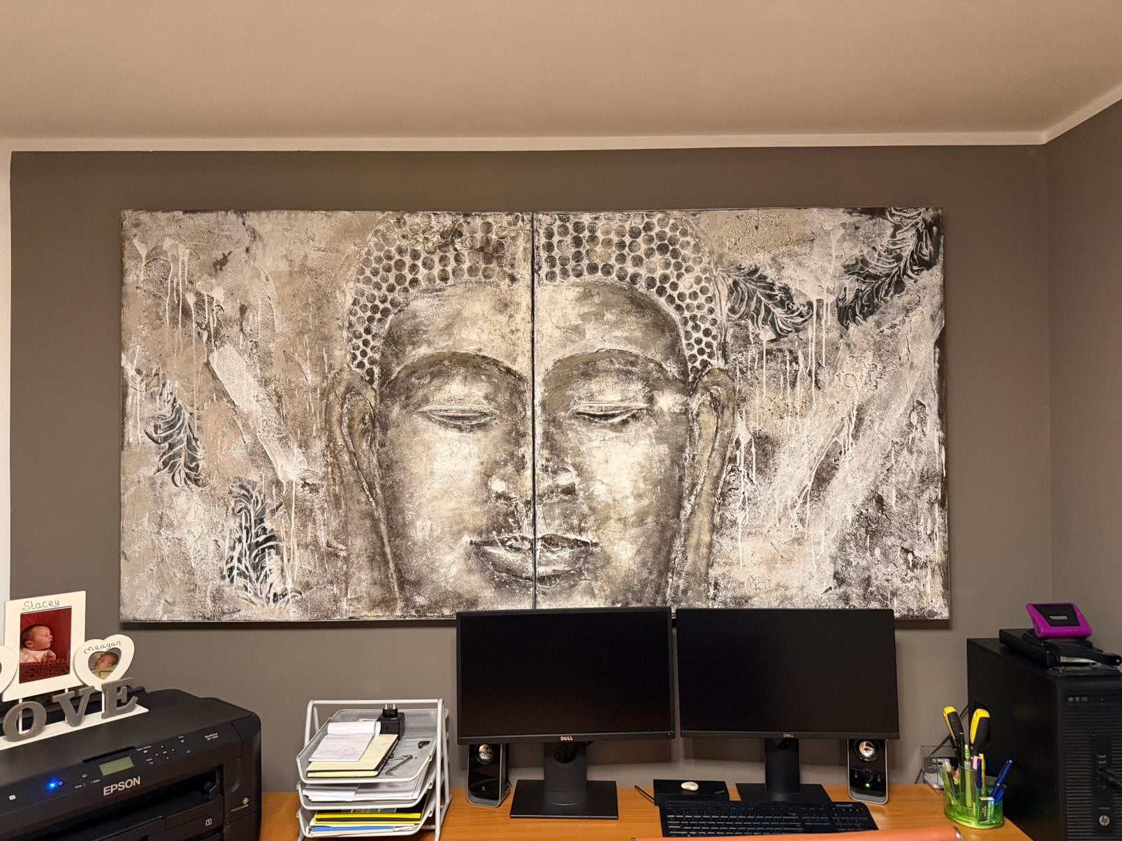 Prachtig boeddha 2 luik olieverf 200x100 xxl, Ophalen, 125 cm of meer, Zo goed als nieuw, Schilderij