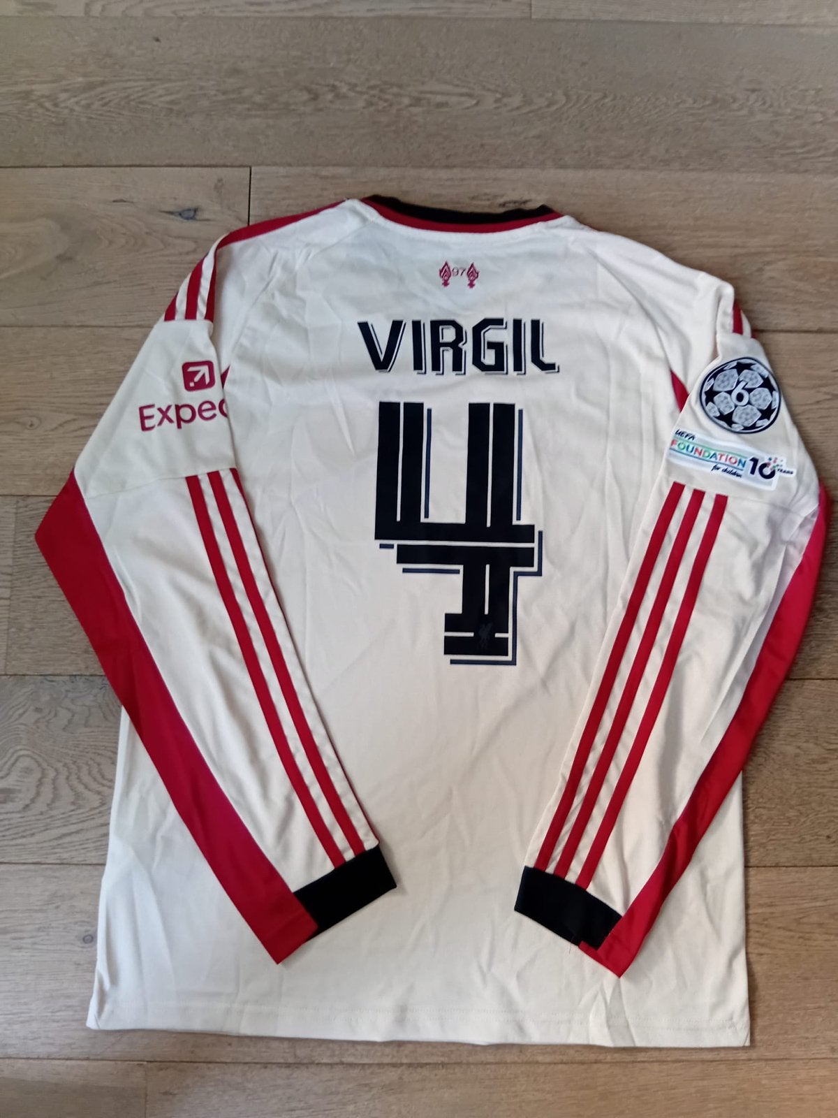Liverpool FC Virgil van Dijk Thuisshirt Maat L, Maat 52/54 (L), Wit, Ophalen of Verzenden, Zo goed als nieuw