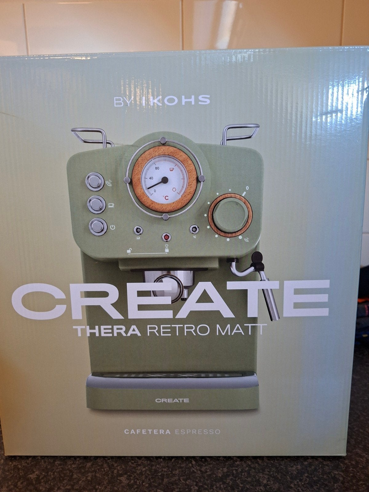 CREATE Thera Retro Matt Espressomachine - Zo goed als nieuw, Witgoed en Apparatuur, Koffiezetapparaten, Stoompijpje, Gebruikt
