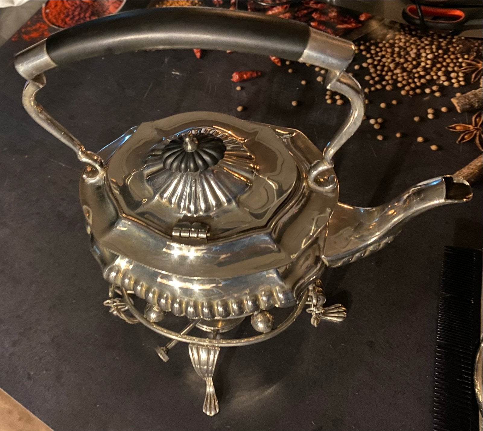 E.H. Parkin & Co. Verzilverde Theepot/Bouilloire op Brander, Ophalen of Verzenden, Zilver