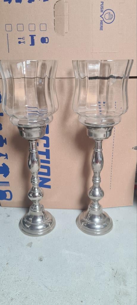 Riviera Maison kandelaars zilver op voet, Huis en Inrichting, Ophalen of Verzenden, Zo goed als nieuw, Overige materialen, Minder dan 25 cm