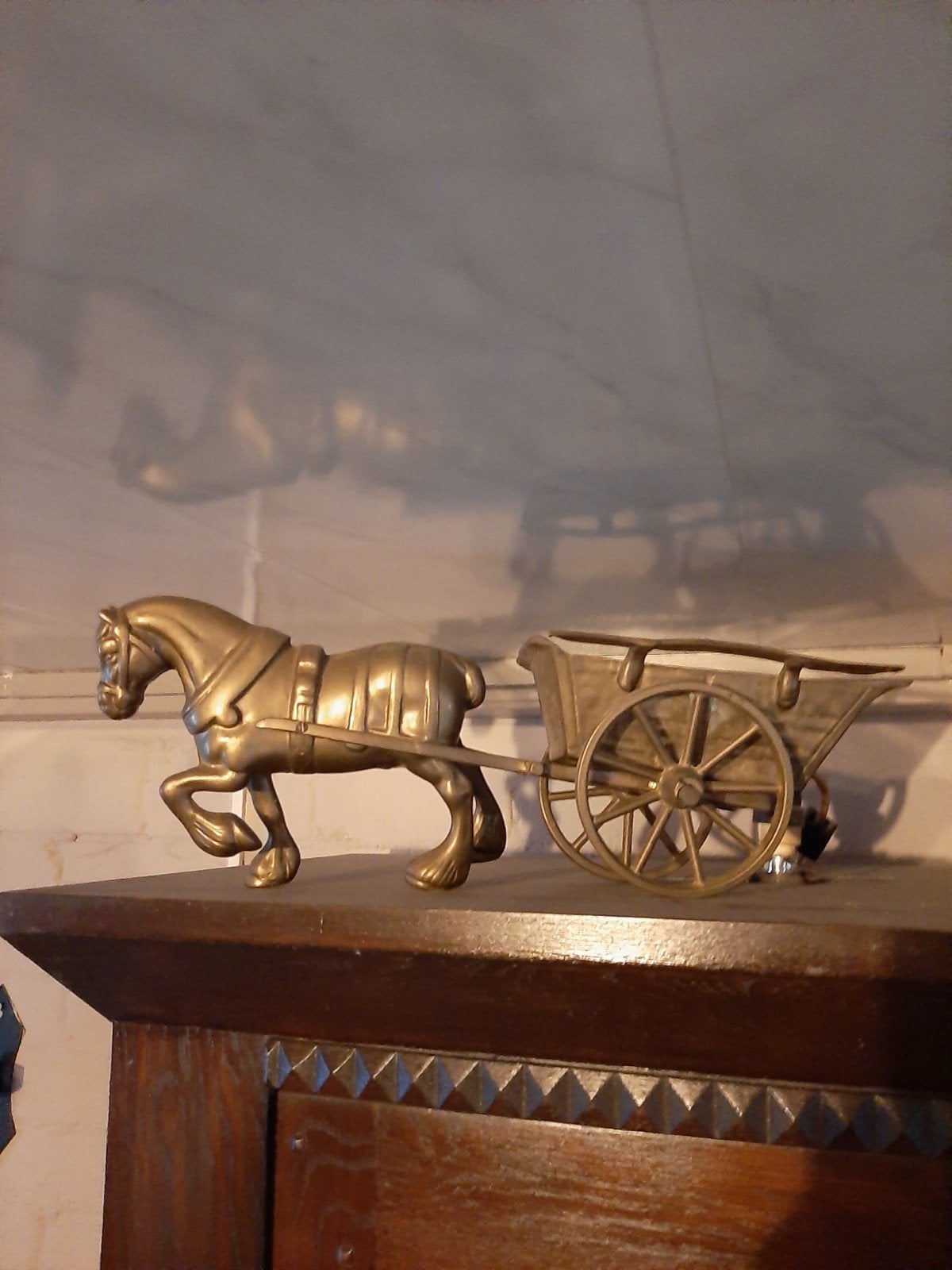 Koperen paard en wagen - Decoratief beeldje, Ophalen of Verzenden
