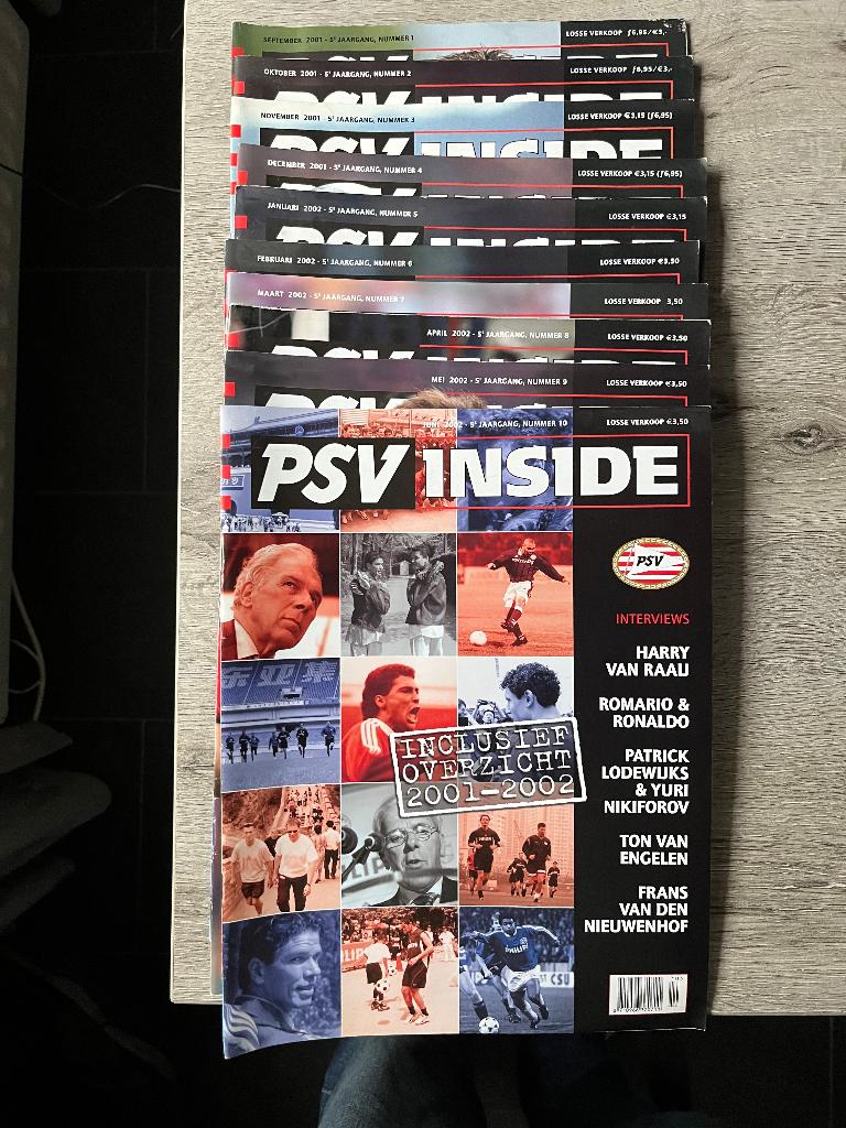 Jaargang 5 PSV Inside Aug 2001 - Juli 2002 10 stuks, Verzamelen, Ophalen of Verzenden, Zo goed als nieuw, PSV, Boek of Tijdschrift