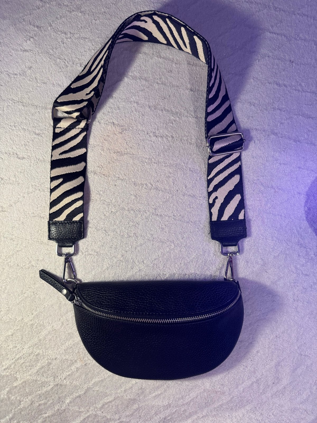 Echt leren crossbody tas met zebra print schouderband, Ophalen of Verzenden, Nieuw, Zwart, Schoudertasje