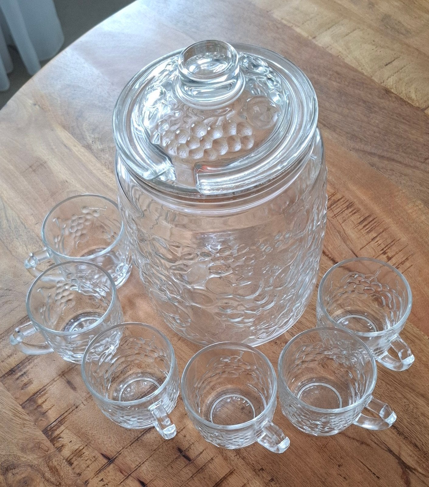 Glazen bowlset met 6 kommen, Ophalen, Gebruikt, Vintage, Glas