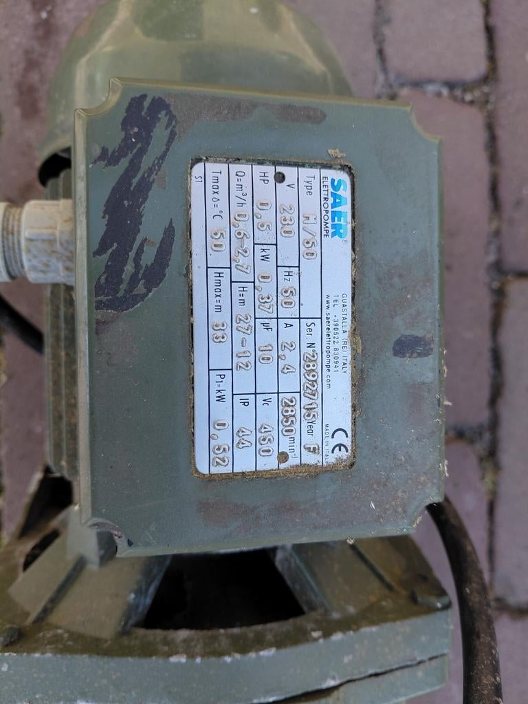 SAER Waterpomp 220V - 0.37 kW, Tuin en Terras, Waterpompen, Ophalen