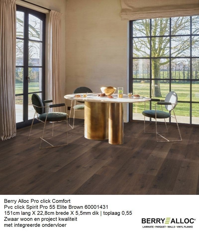 Pvc click Spirit Elite Brown met integreerde ondervloer, Bruin, 75 m² of meer, Nieuw, Ophalen of Verzenden