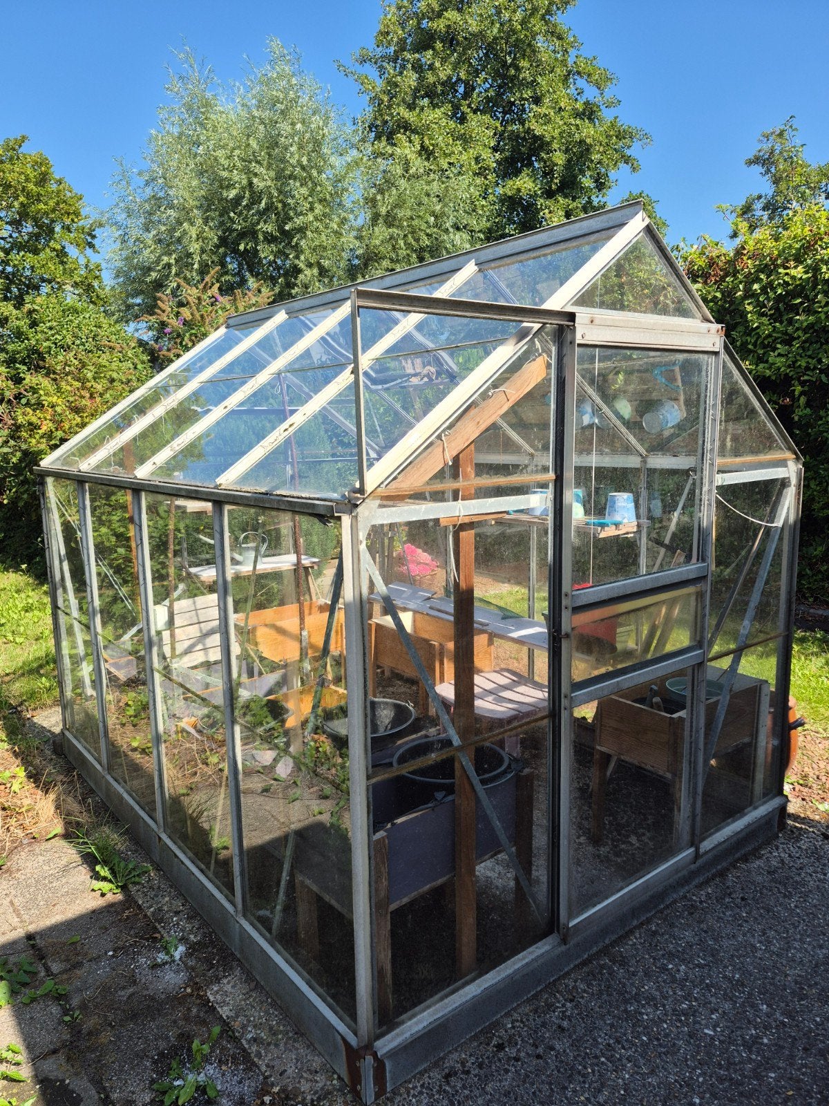 Kas met schuifdeur 1.96 x 2.54 nokhoogte 2.10, Tuin en Terras, Kassen, Ophalen, Gebruikt, Kweekkas, Glas