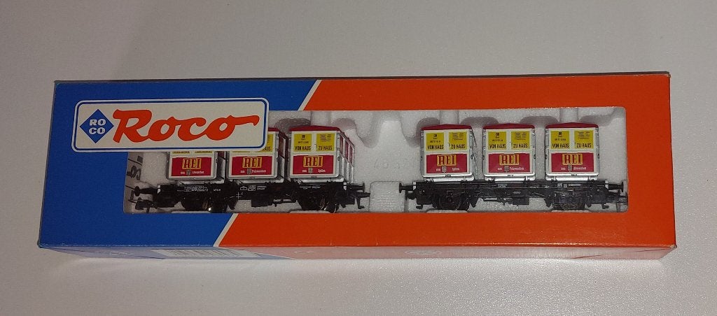 Roco H0 46997 -2 Draagwagens met elk 3 containers in ovp, Gelijkstroom, Ophalen of Verzenden, Roco, Nieuw