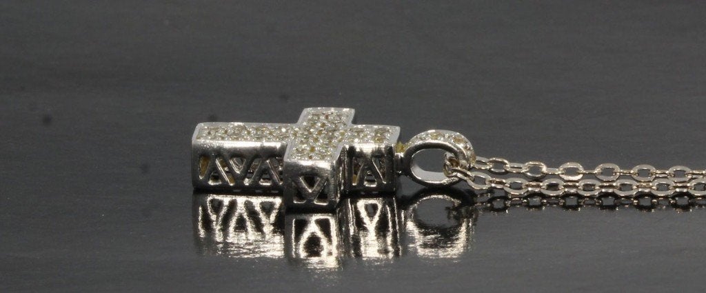 Diamanten kruis luxe 14k ketting en hanger goud briljant, Voordeelsieraden, Ophalen of Verzenden, Zo goed als nieuw, Met edelsteen