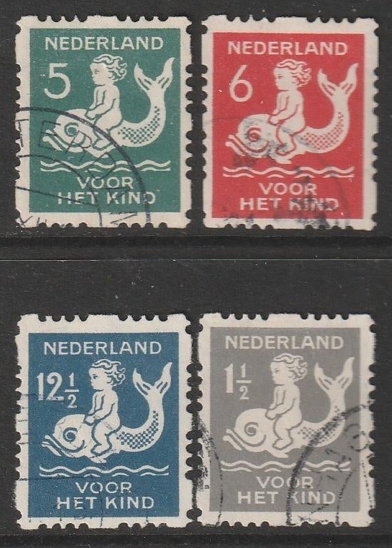 1929, Kinderzegels, Roltanding, NVPH 82/85, gestempeld, Verzenden, T/m 1940, Gestempeld