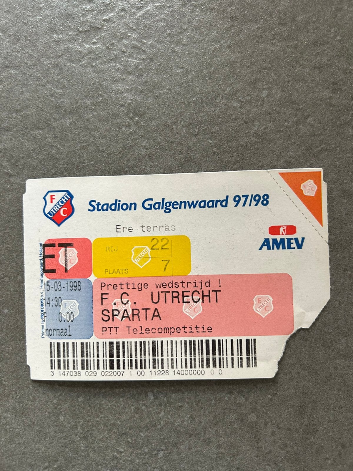 FC Utrecht - Sparta 1998 ticket, Ophalen of Verzenden, F.C. Utrecht, Overige typen