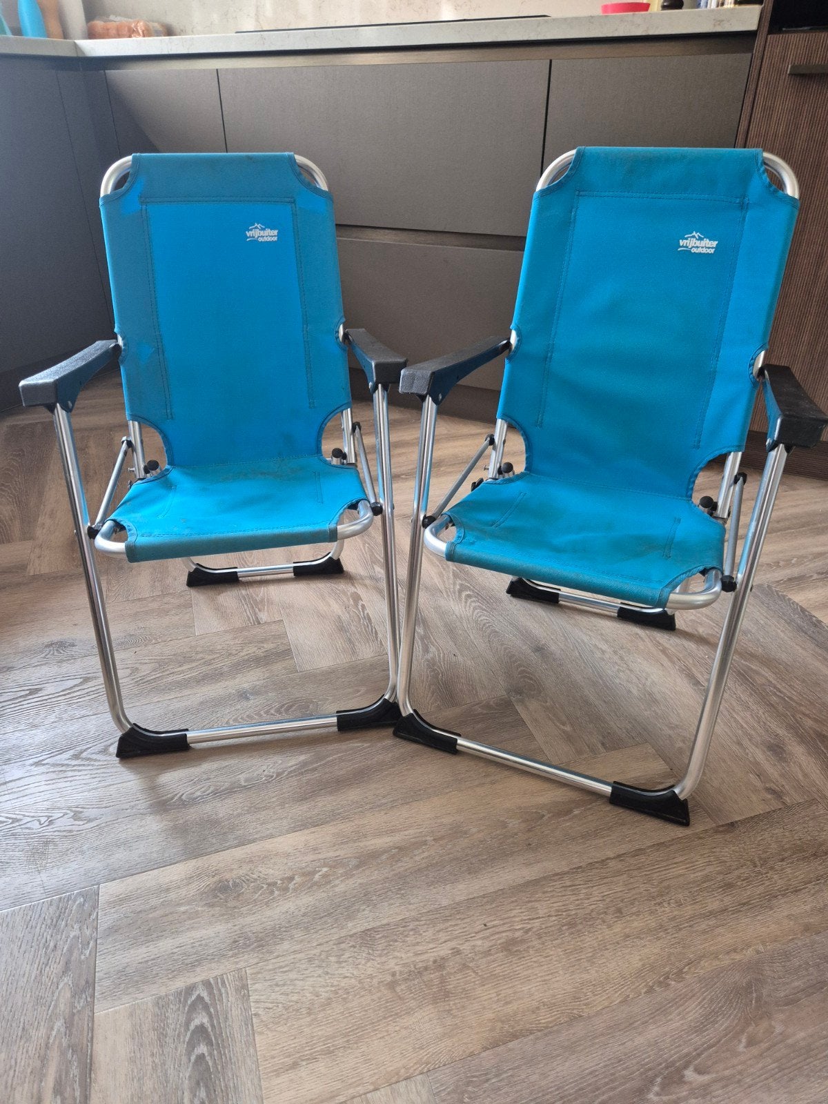 2x Blauwe opvouwbare campingstoelen, Ophalen, Gebruikt, Campingstoel