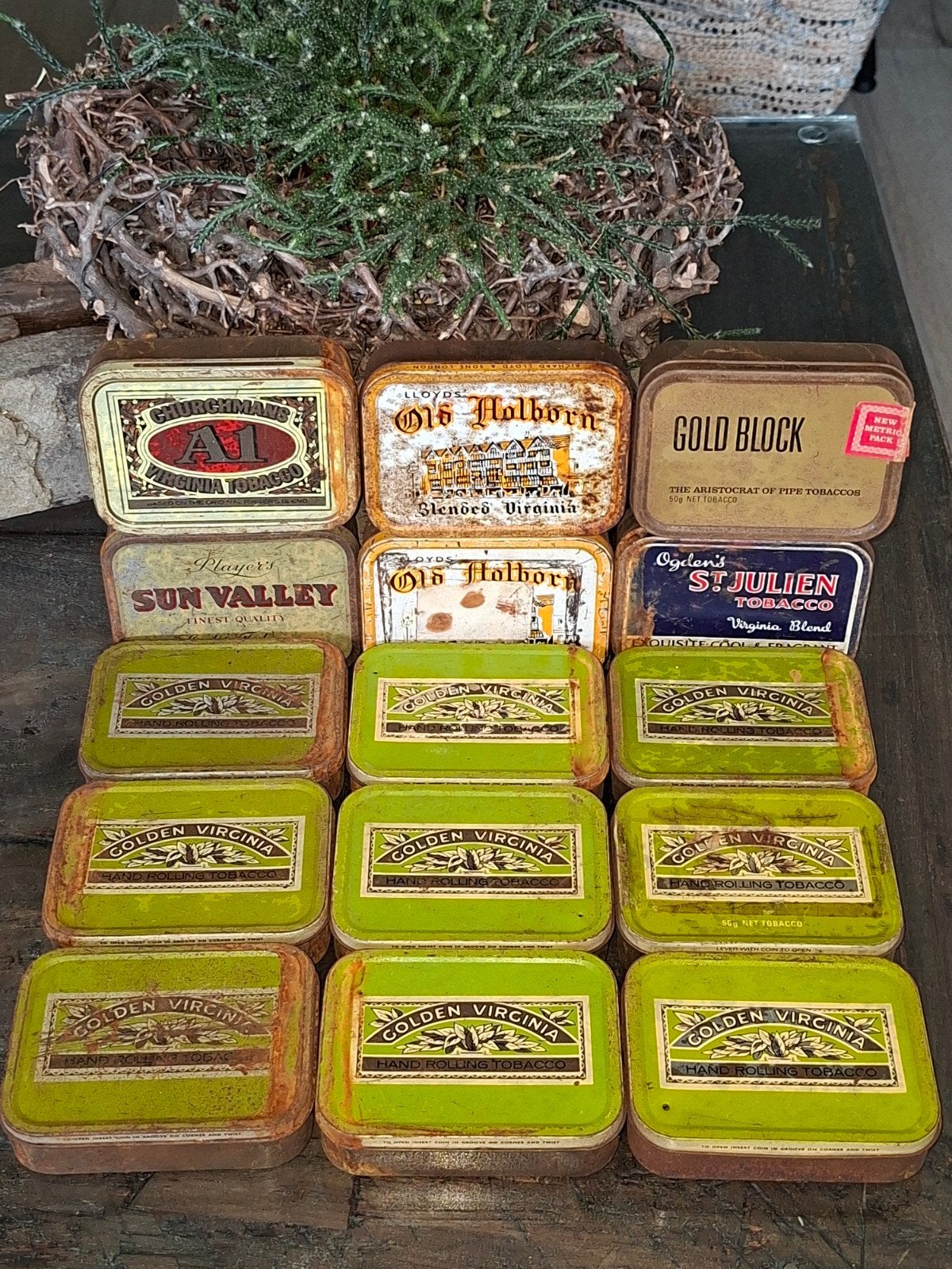 15 vintage lege tabaksblikken, Ophalen of Verzenden, Gebruikt, Tabaksdoos of Verpakking