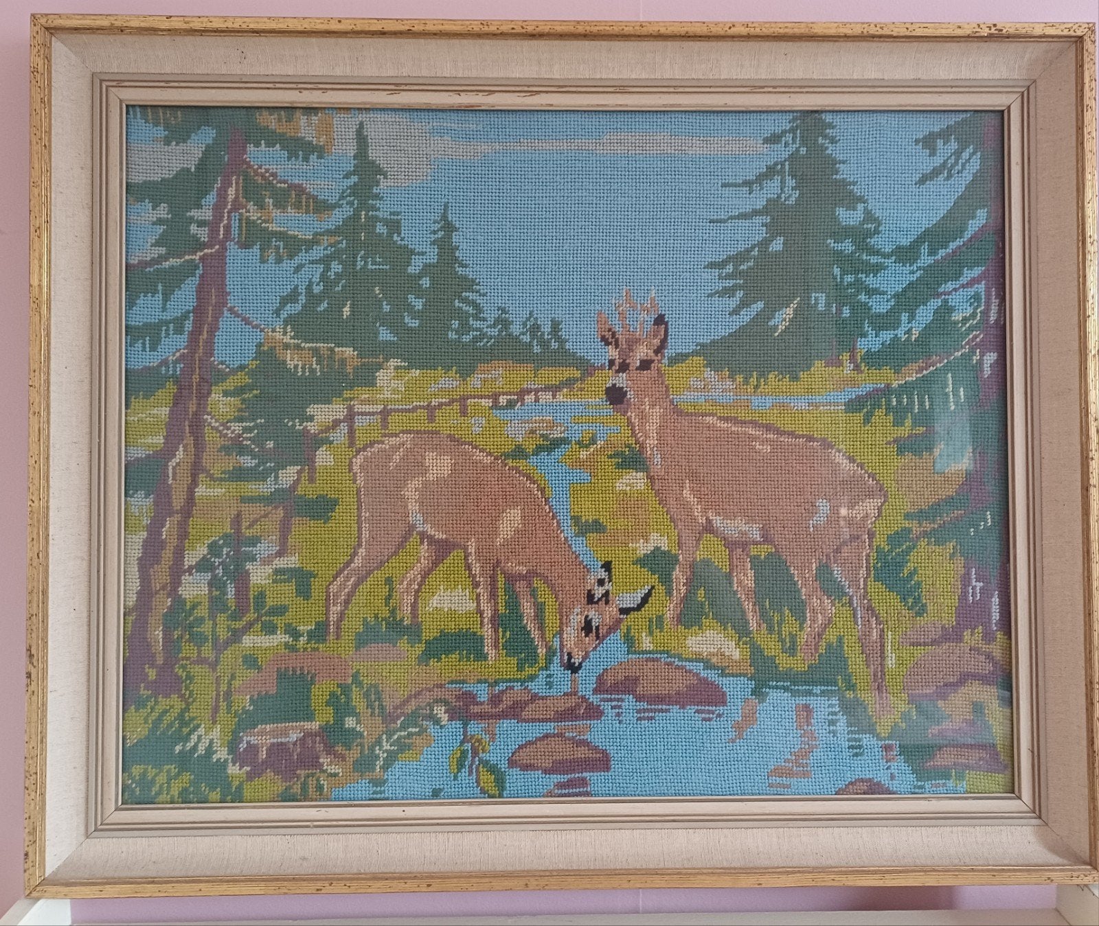 Geborduurd schilderij hertjes, Ophalen