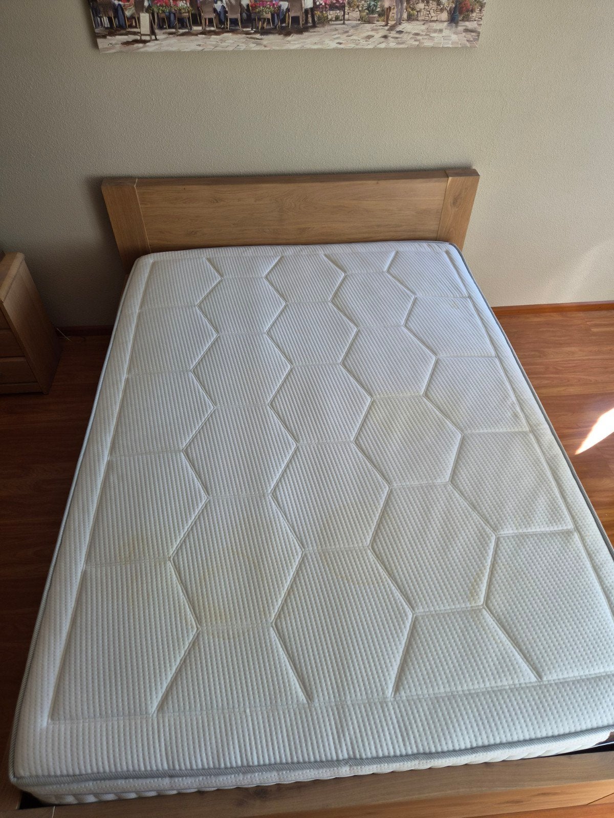 Goossens Bedframe Bibi 160 x 220 cm in eiken wit geolied, Ophalen, Gebruikt, Tweepersoons, 160 cm