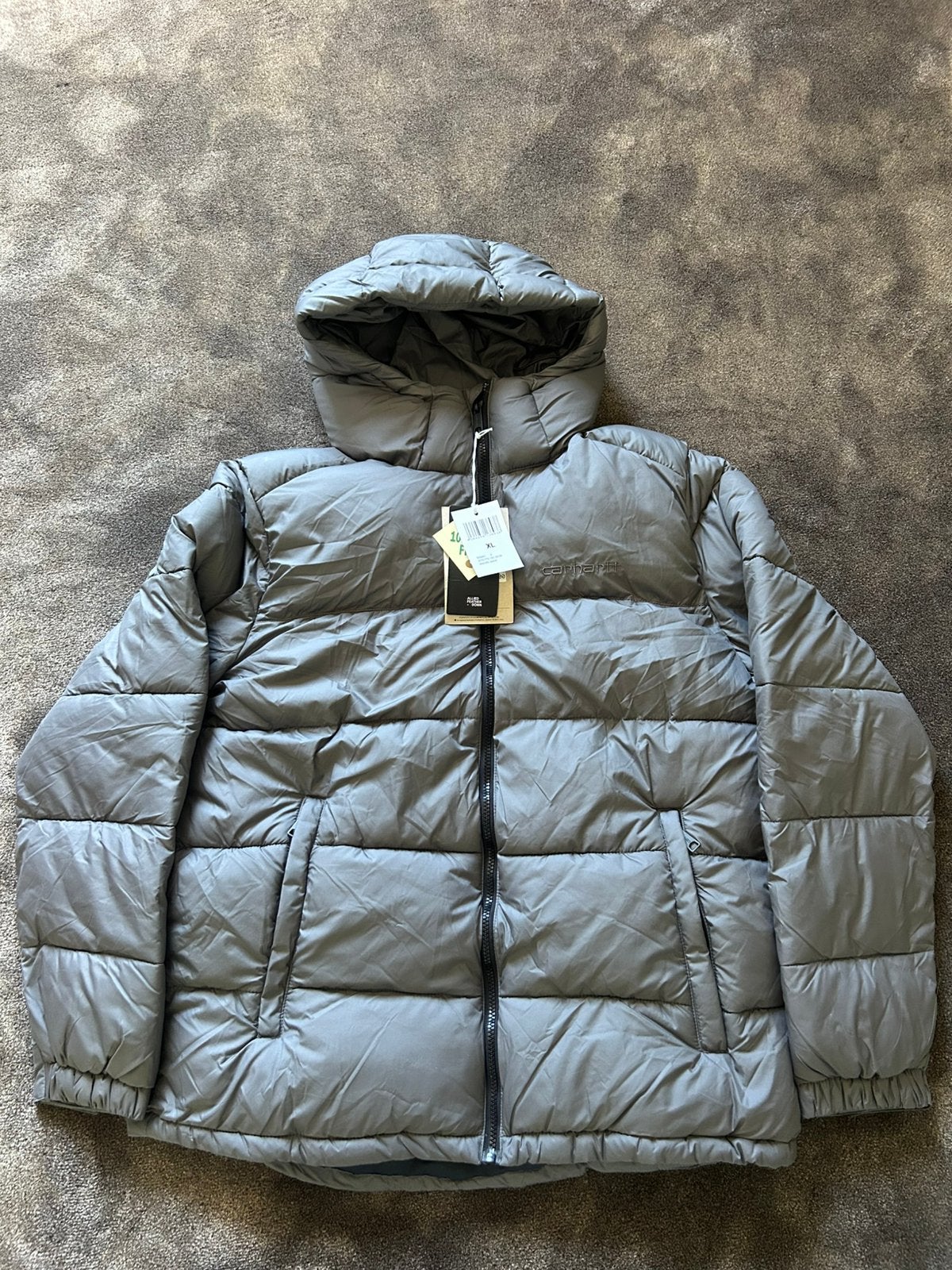 Carhartt WIP Danville Jacket Mens XL Grey Down Puffer Jacket, Ophalen of Verzenden, Zo goed als nieuw, Maat 56/58 (XL), Grijs