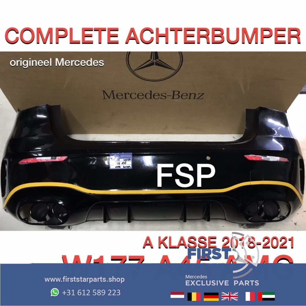 W177 A45 ACHTERBUMPER ZWART Mercedes A KLASSE 2018-2020 A45S, Gebruikt, -, Ophalen of Verzenden, Achter