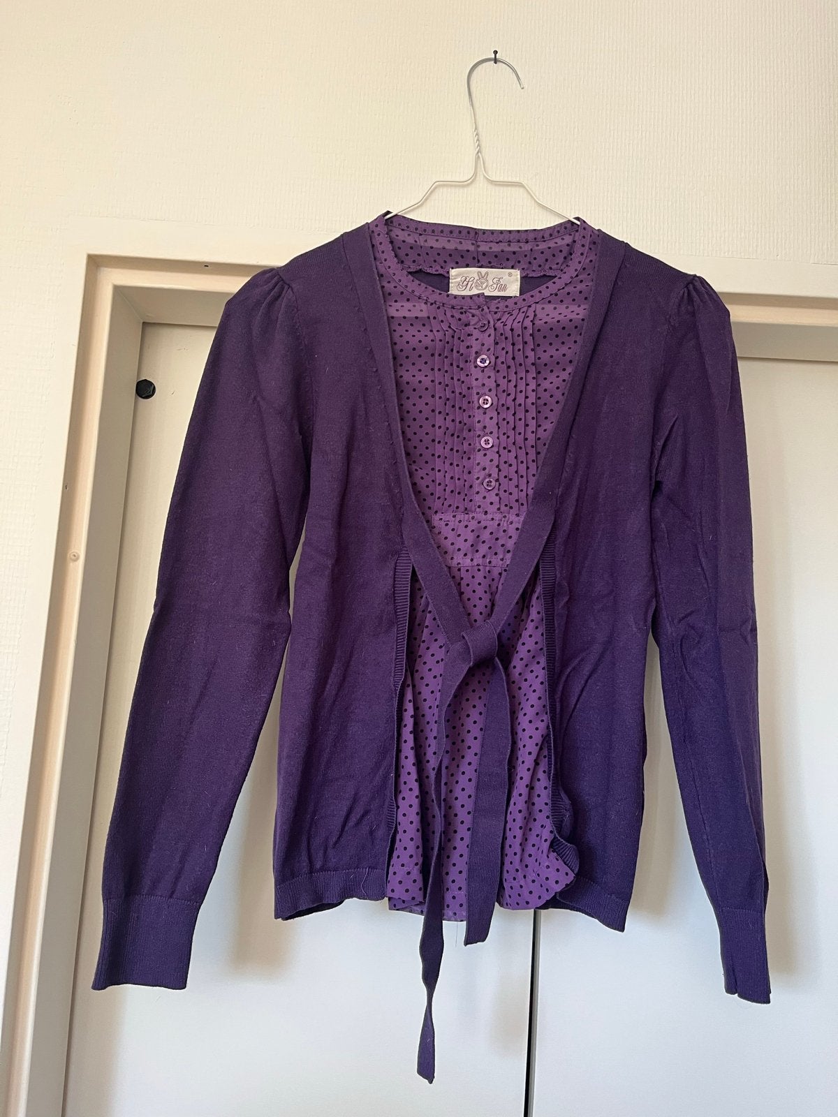 Paars shirt met stippen en vestje, Ophalen of Verzenden, Gedragen, Maat 38/40 (M), Paars