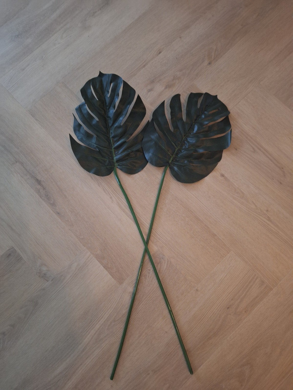 2 groene kunstbladeren, Ophalen, Groen, 89 cm, Zo goed als nieuw