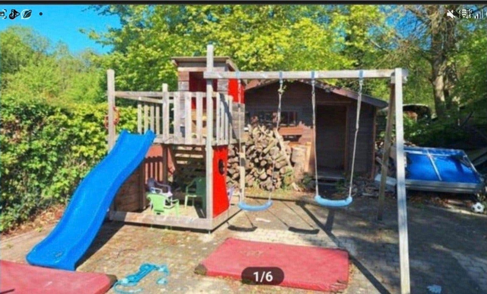 Houten speeltoestel met glijbaan en schommels, Kinderen en Baby's, Ophalen, Gebruikt, Glijbaan