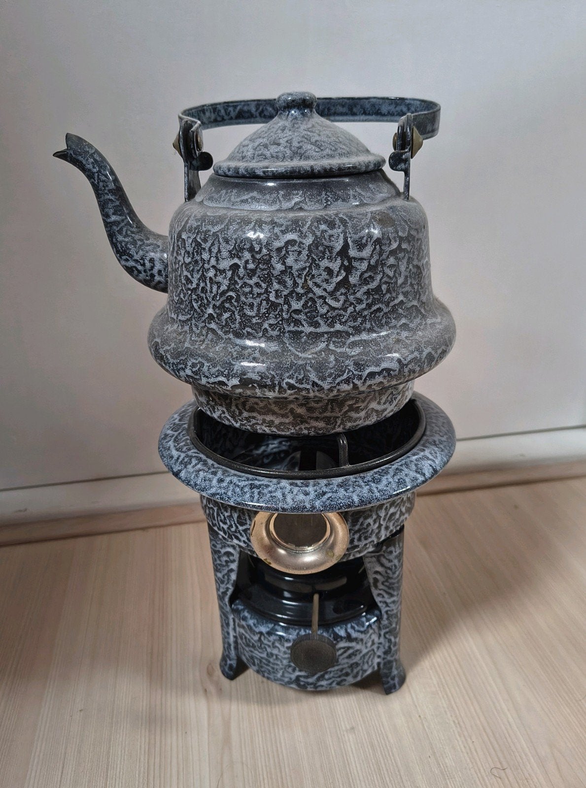 Vintage grijs gewolkt petroleumset, Ophalen of Verzenden